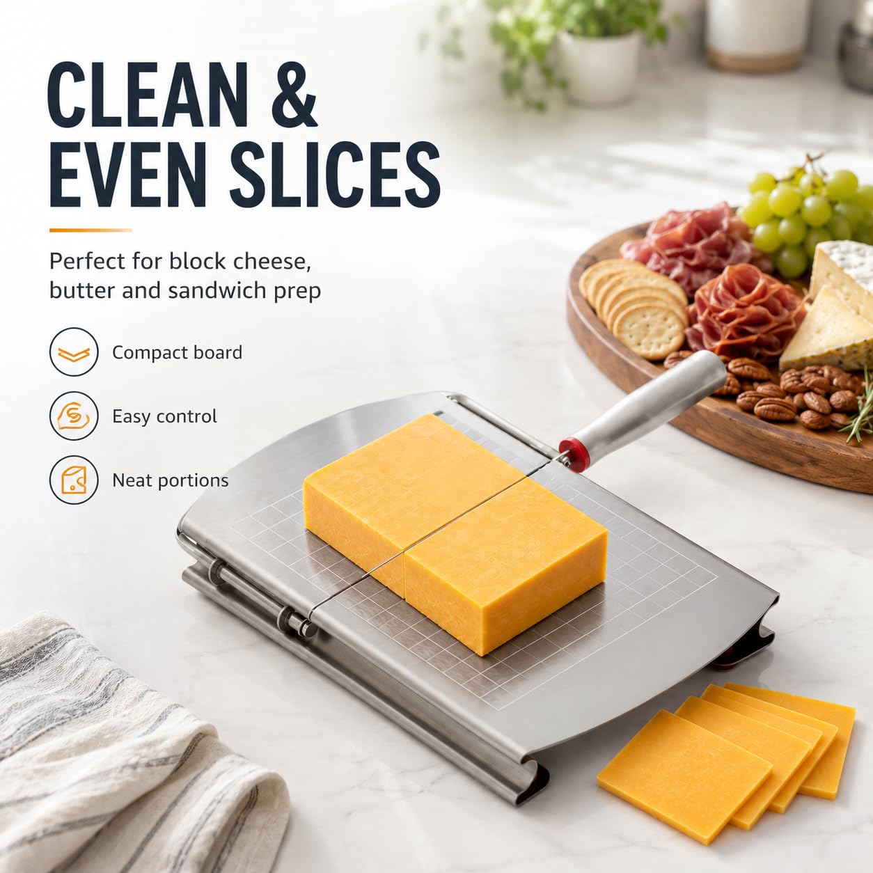 1 Pack Stainless Steel Butter Cutting Board, Handheld Cheese Slicer Board, Vegetable and Sausage Cutter, Multipurpose Kitchen Tool for Cutting Cheese Butter Sausage and Fruits