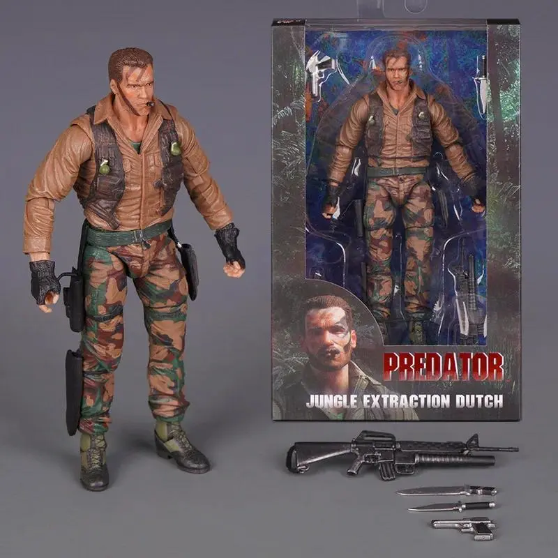 2026 New Neca Predator Jungle Extraction Dutch Action Figure Schwarzenegger Figurine Statue Model Desktop Decoration Toy Gift
