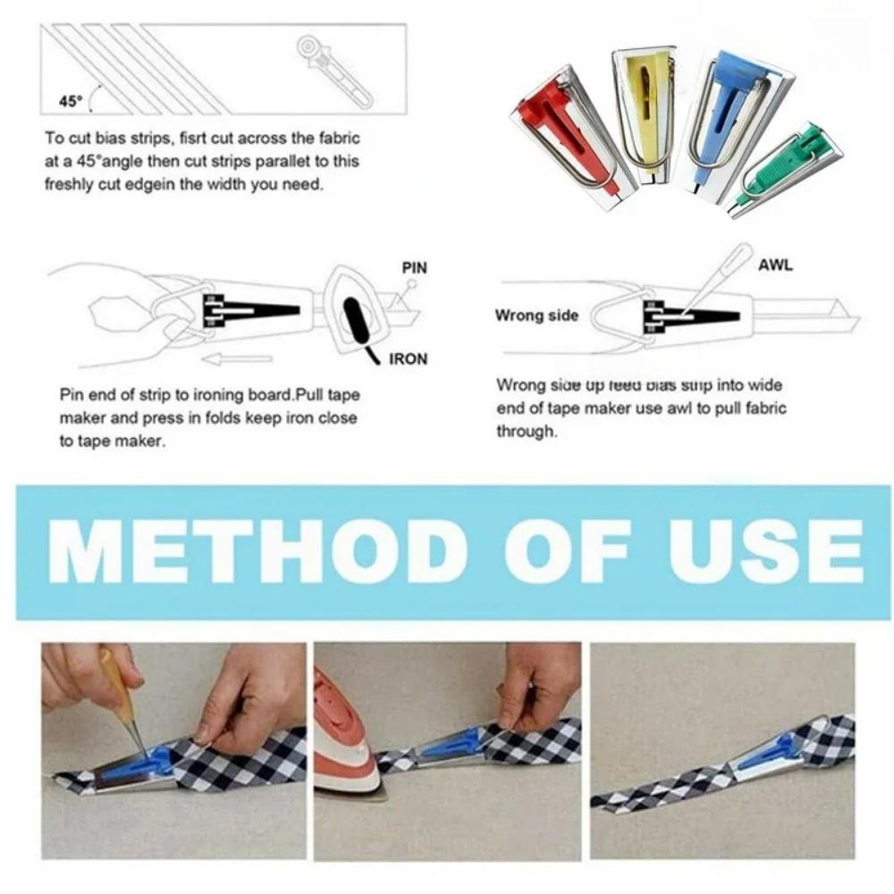 Adjustable Multi-Size Bias Tape Maker, DIY Sewing Foot Attachment, Non-Slip Hemming Tool, Quick Binding Folder, Easy Tape Maker, Presser Foot for Home Sewing, Craft Supplies, Bias Binding Kit, Sewing Accessories