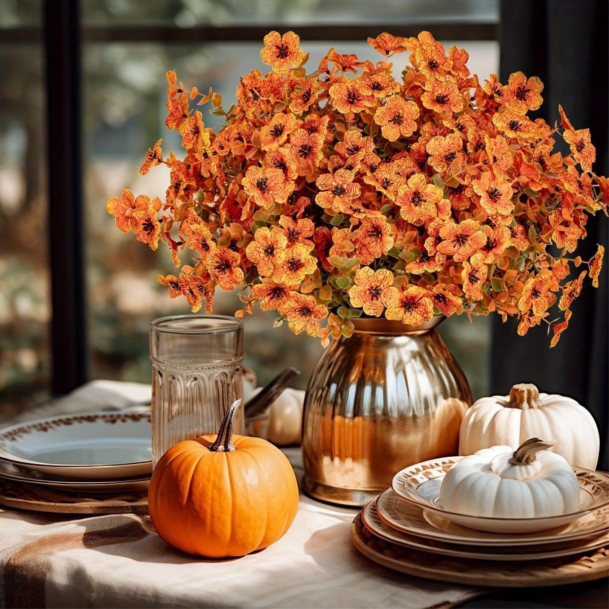 20pcs Realistic Artificial Flowers for Outdoors, UV Resistant Silk Fall Plants, FakeAutumn Floral Decor for Porch & Garden, Non-Fade Outside Decoration
