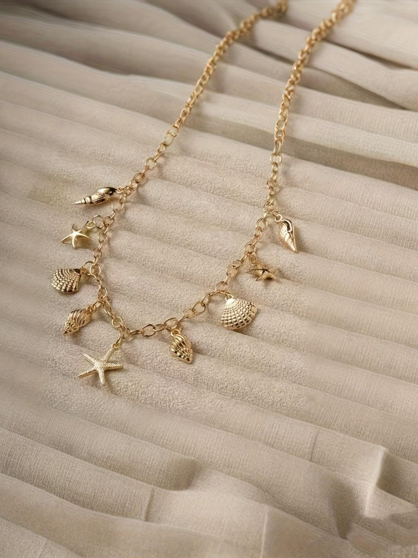 Women's Adjustable Necklace Pendant, Starfish Shell Conch Design ...
