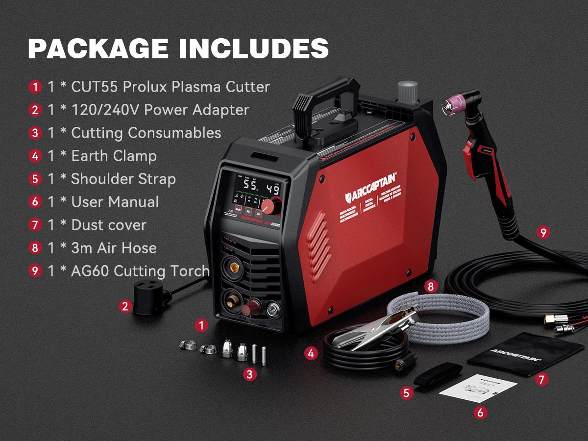 ARCCAPTAIN iControl CUT55 Prolux Plasma Cutter Machine, [APP Control] 55 Amp Non-Touch Pilot Arc, 120V/240V, Upgraded LED Display, Grid Cutting, Rust Removal, Air Pressure Detection for Home DIY,  Multiprocess Cutting Machinefor Dad and Men