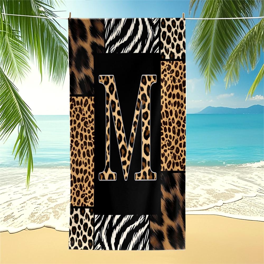 Boho Animal Print Letter Sand-Free Beach Towel, for Beach, SPA, Hot Spring, Pool, Picnic, Camping, Fitness & Yoga, Chair Cover, Water Absorbent, Quick-Dry & Portable, Ideal Housewarming Christmas Birthday Gifts