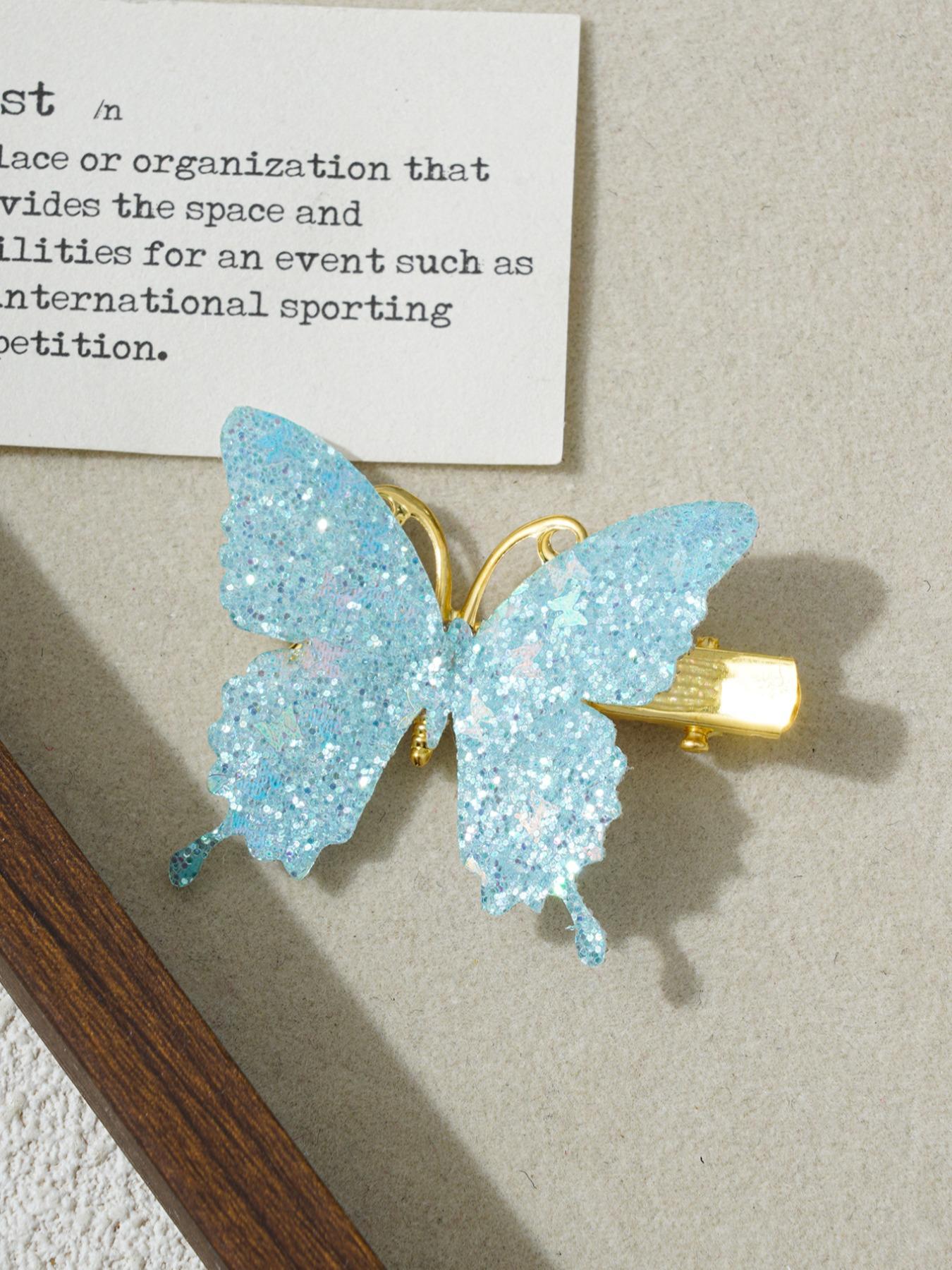 8pcs Mixed Color Glitter Butterfly Hair Clips, Cute Elegant Side Bang Clip, Suitable for Women Outing, Dating, Festival Wear
