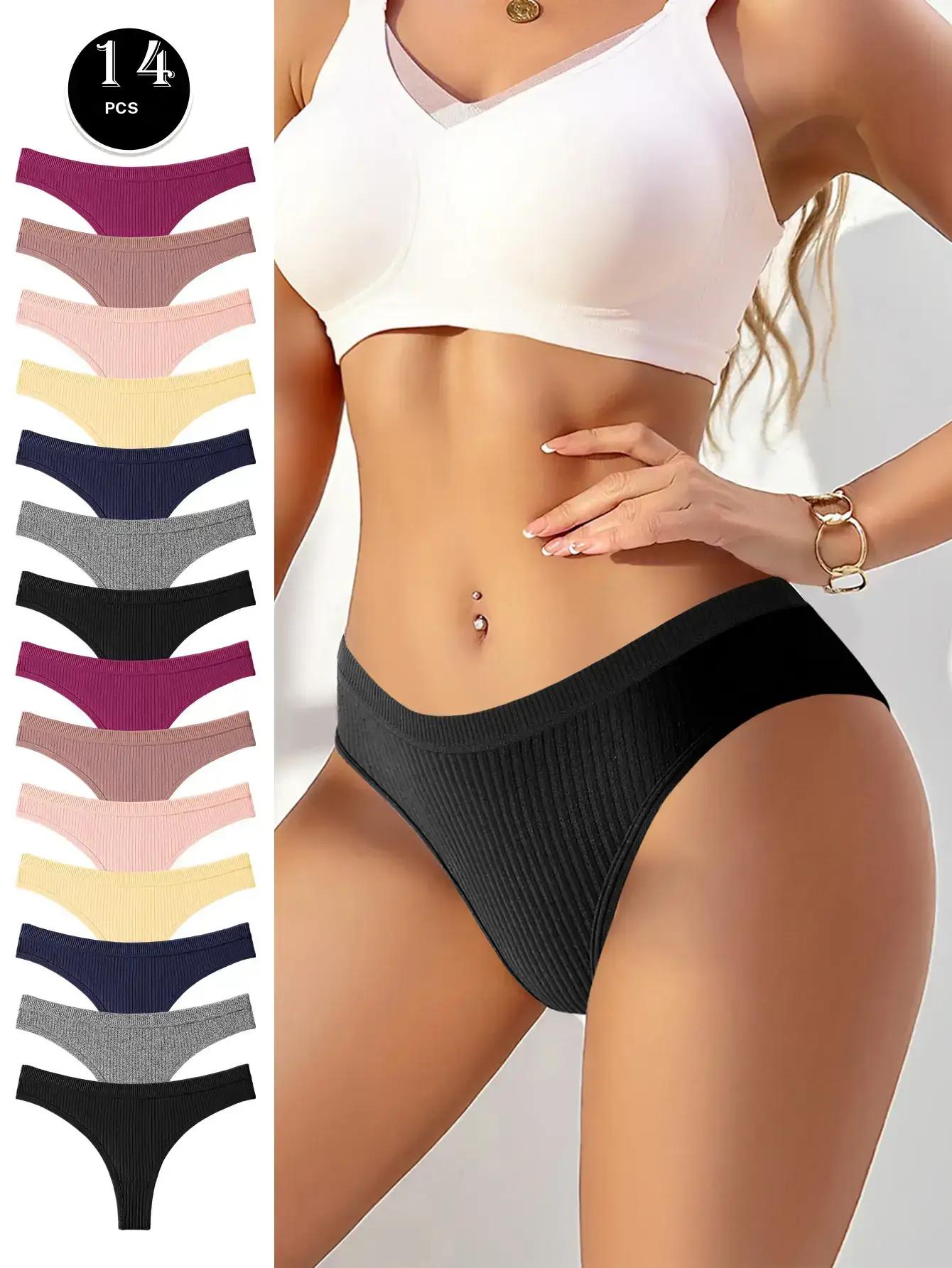 Hotcom Women's 7/14 Pack Seamless Thongs Cotton Bikini Underwear Low Rise Breathable Dry Quick Comfortable Fit for All Seasons Soft Stretchy Fabric Minimalist Style Ideal for All Seasons