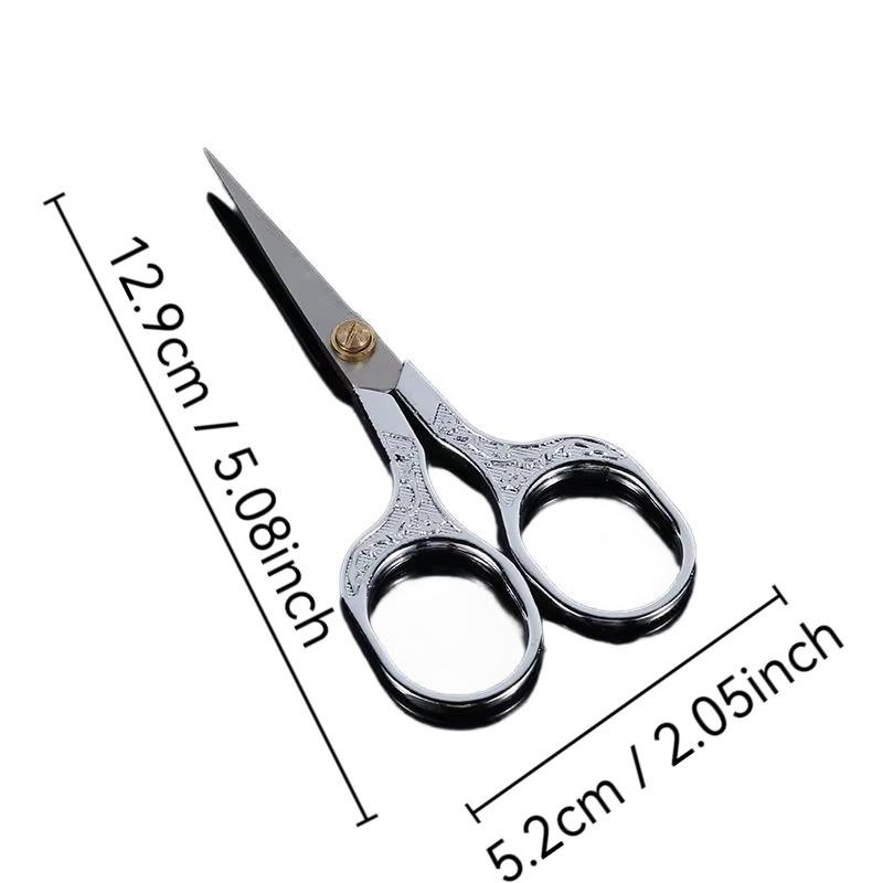 Vintage Engraved Stainless Steel Scissors, Sharp Point Eyebrow Trimmer, Handmade Paper Cutter, Home Office Use, Durable & Precise