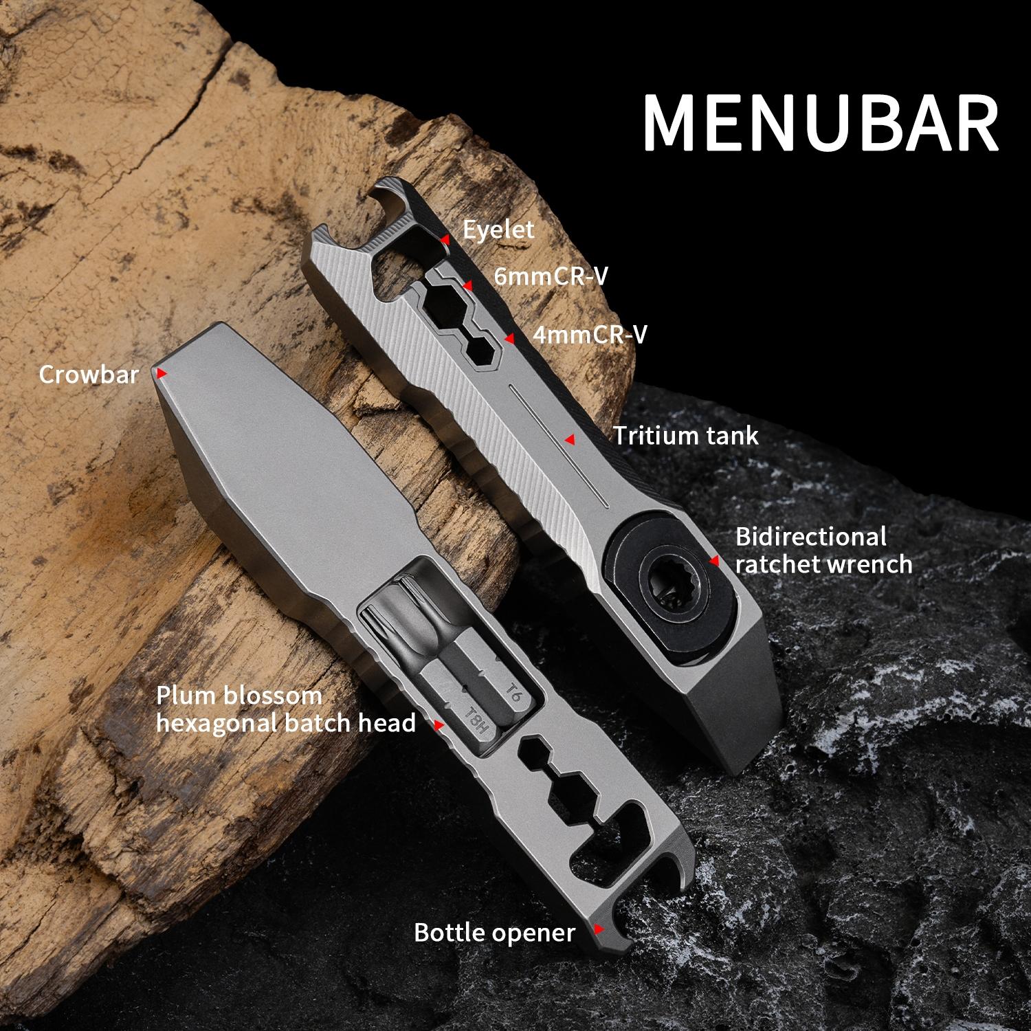 Titanium Alloy Dual Direction Ratchet Wrench with Mini Cross Screwdriver, Phillips Screwdriver, Small Pry Bar, Outdoor Bottle Opener