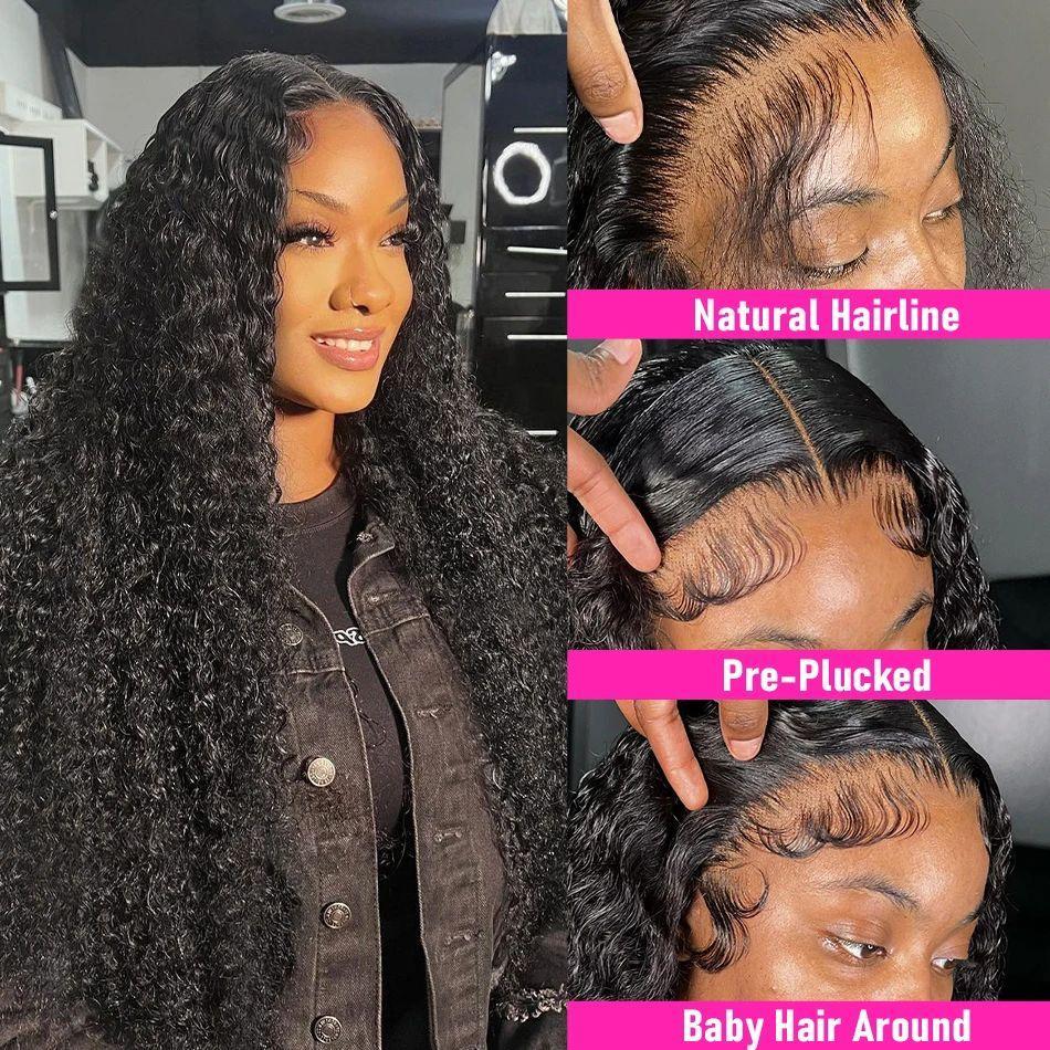 Bling Hair Kinky Curly Wigs Human Hair 13x4 Transparent Lace Front Wigs 36 40 Inch 13x6 HD Lace Frontal Wig Curly Human Hair Wigs  For Women Pre Plucked 180% Density
