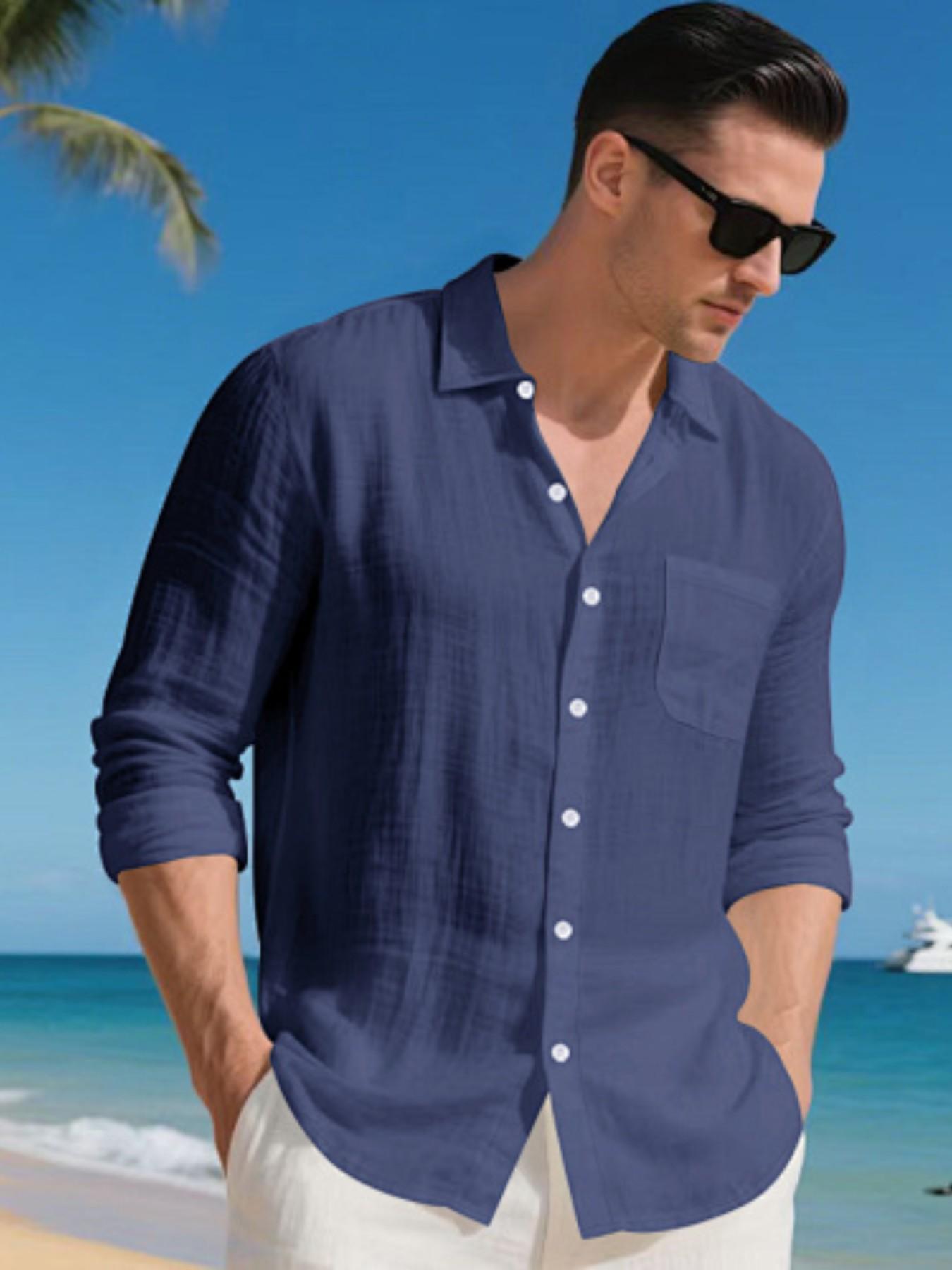Men's Summer Linen Spread Collar Long Sleeve Shirts! Loose fit for all body types, breathable and skin-friendly without sweatiness, perfect for beach vacations, office wear, and versatile multi-scene outfits