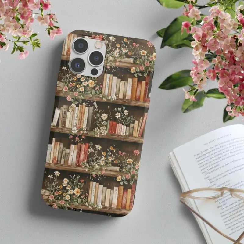 Flowery Polycarbonate Smartphone Cover - Durable, Shockproof, Slim-Fit Protector for iPhone 11-17 Pro, ProMax, Plus, Air, Handheld Cellphone Shell, Bookshelf Reading Accessory, Plant Lover Gift