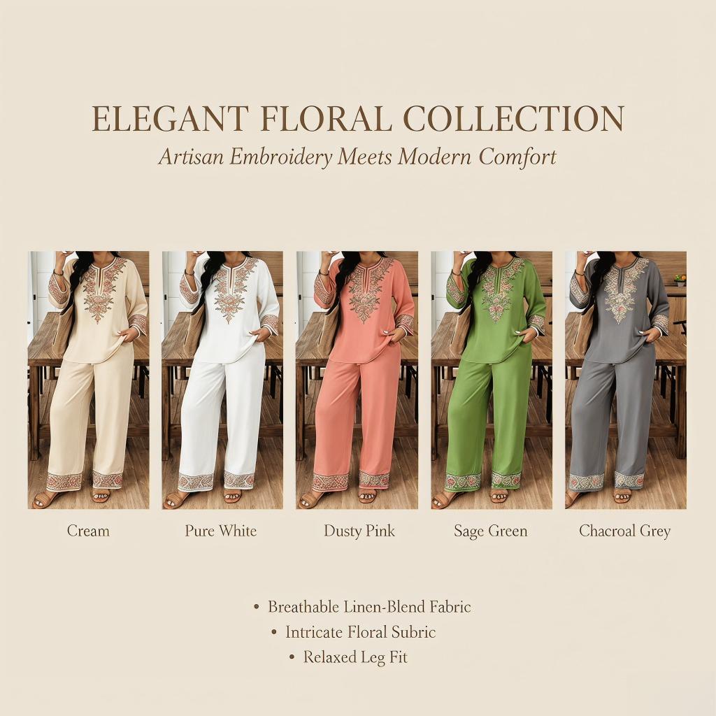 Women's Ethnic-Style 2026 2-Piece Dress & Top Set, Long-Sleeved with Lace Flower Details