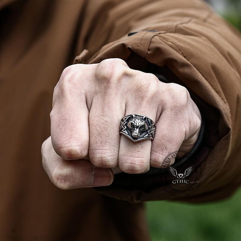 GTHIC Stainless Steel Unisex Norse Fenrir Wolf Viking Ring Fashion Jewelry For Daily Wear Birthday Gift