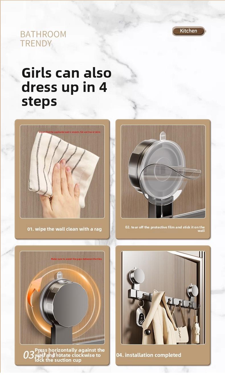 Strong Hold Suction Cup Hook, No-Drill Wall Mount Organizer, Ideal for Bathroom & Bedroom Storage, Holds Clothes Towels Robes
