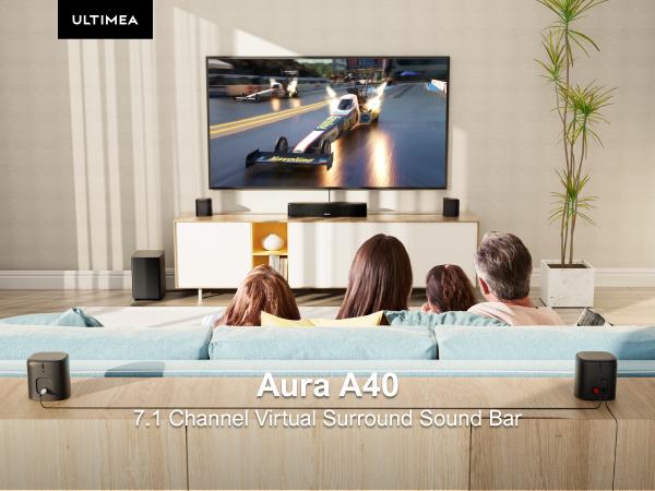 ULTIMEA Aura A40 7.1ch Virtual Surround Soundbar – Entry Level 4 Adjustable Speakers, 121 EQ Presets, Subwoofer, Wall-Mountable Budget Edition.Audio.Smartphone. Bluetooth. Sound Bar. TV
