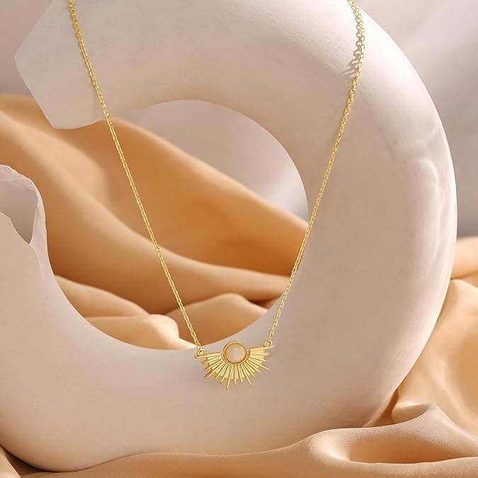 Tewiky Gold Pendant Necklace for Women, Gold Cubic Zirconia Dainty Sun and Moon Necklace Cute Minimalist Diamond Gemstone Turquoise Chain Choker Sunflower Necklace Jewelry Gifts for Women