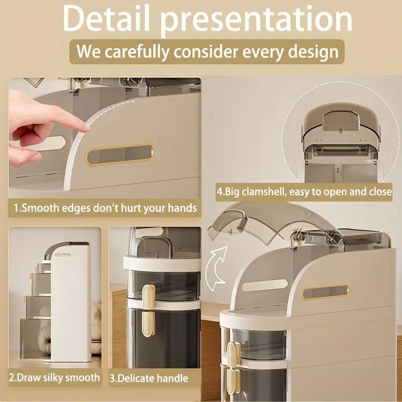 UFORU Ultra-thin bathroom locker, waterproof narrow bathroom locker, floor cabinet with wheels and toilet paper holder, suitable for small space, living room, bathroom, bedroom 2/3/4 floors