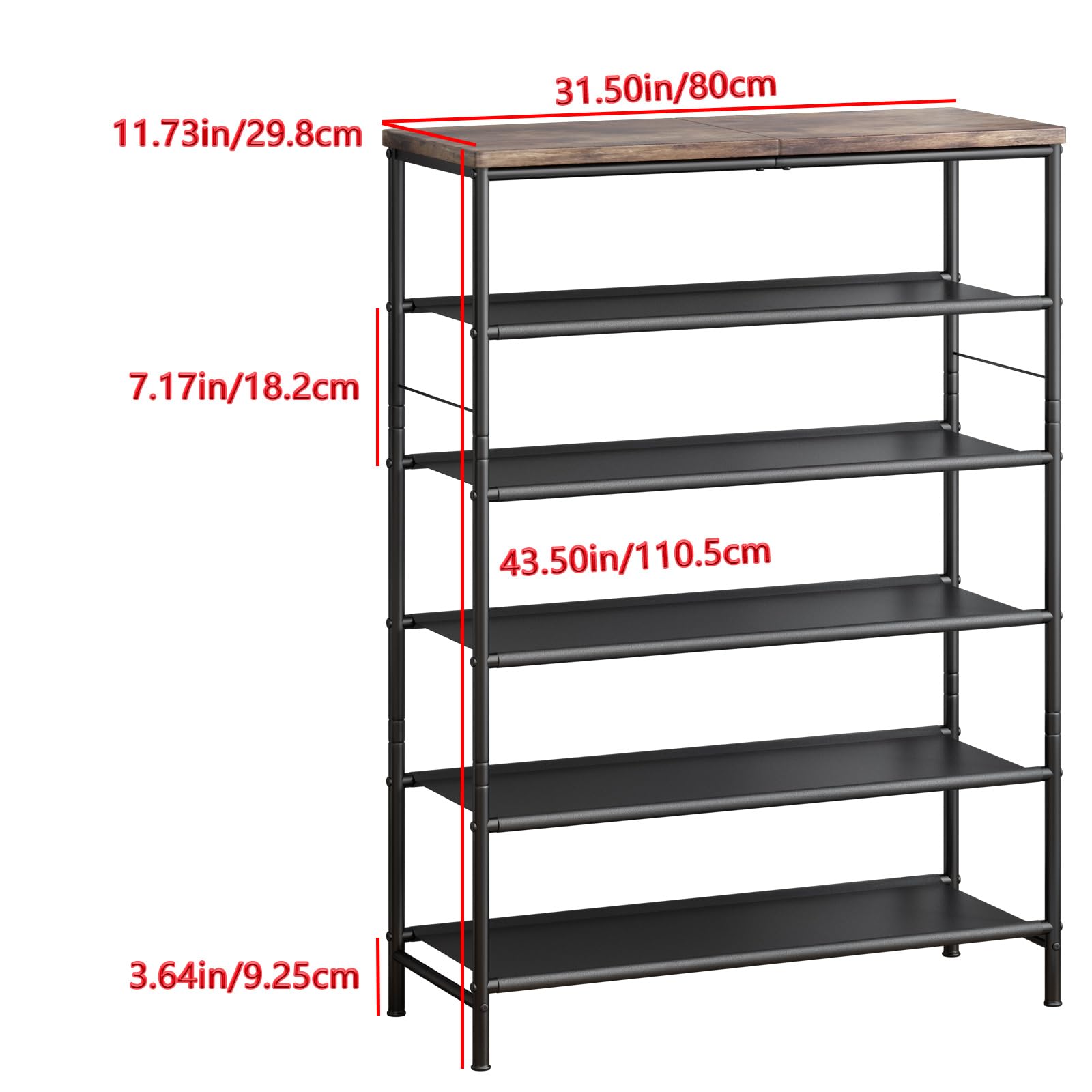 SUOERNUO Shoe Rack Organizer 4 Tier 5 Tier 6 Tier Metal Storage Shelf with Industrial MDF Board & Layer Fabric for Garage Home Organization