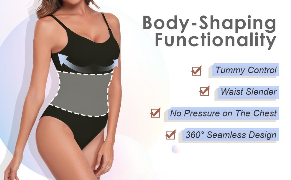 Shapewear Bodysuit for Women Tummy Control Thong Square Neck Body Suits Tank Seamless Body Shaper Fabric Fit Nylon Soft