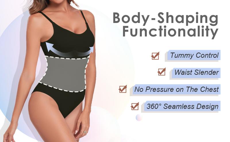 Shapewear Bodysuit for Women Tummy Control Thong Square Neck Body Suits Tank Seamless Body Shaper Fabric Fit Nylon Soft