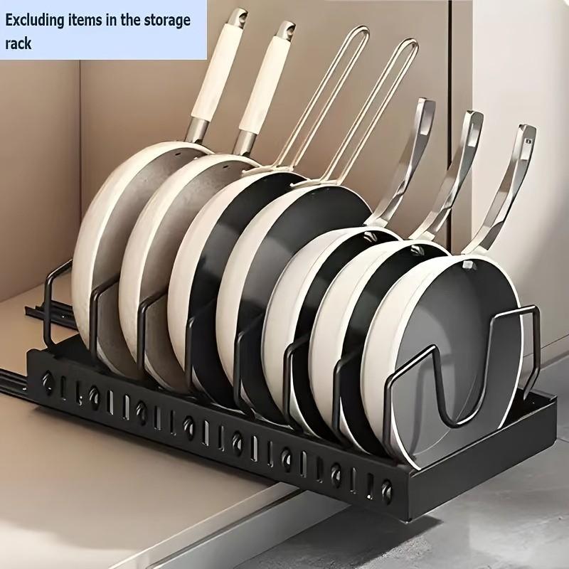 Expandable Pull-Out Pot Rack, No Tools Needed for Easy Installation, Adjustable Storage for Kitchen & Bathroom Organization, Dish Drying Organiser