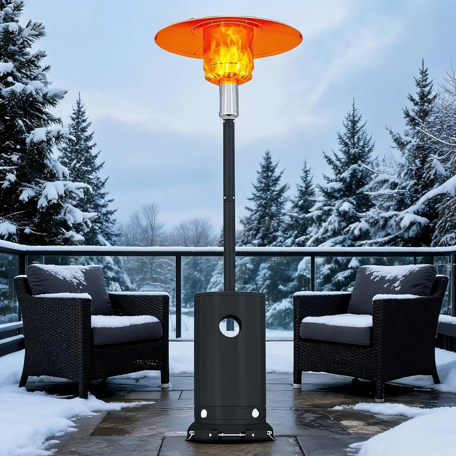 48000 BTU Stainless Steel Propane Patio Heater with Wheels, 3-Piece Heat Reflector Outdoor Heater, Adjustable Heat Control & Tank Cover, Freestanding Gas Heater for Deck, Garden, Porch and Backyard Outdoor Gathering