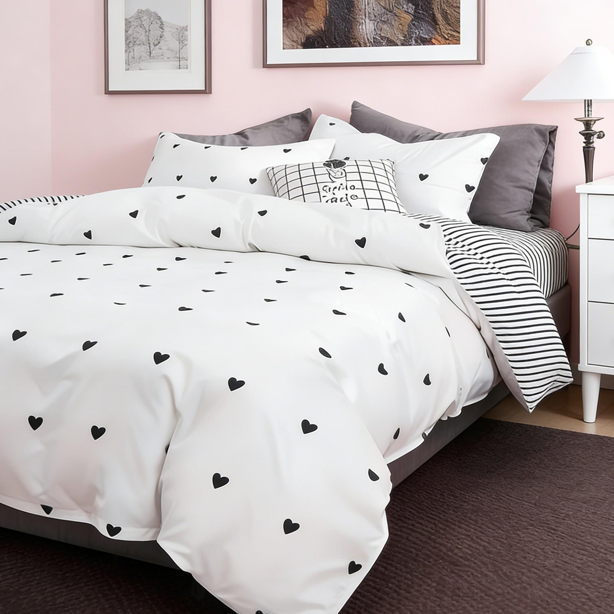 3pcs Heart Pattern Duvet Cover Set, Reversible Design, Includes 1 Duvet Cover & 2 Pillowcases, Durable Material, Perfect Gift for Dorm Rooms