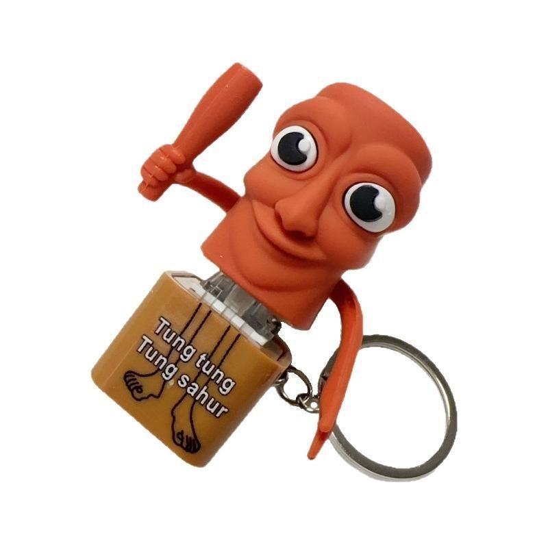 Funny Italian Brainrot Tung Tung Sahur Realistic Sound Keychain, Viral Stress Relief Press-Button Fidget Toy Gift for Adults and Kids