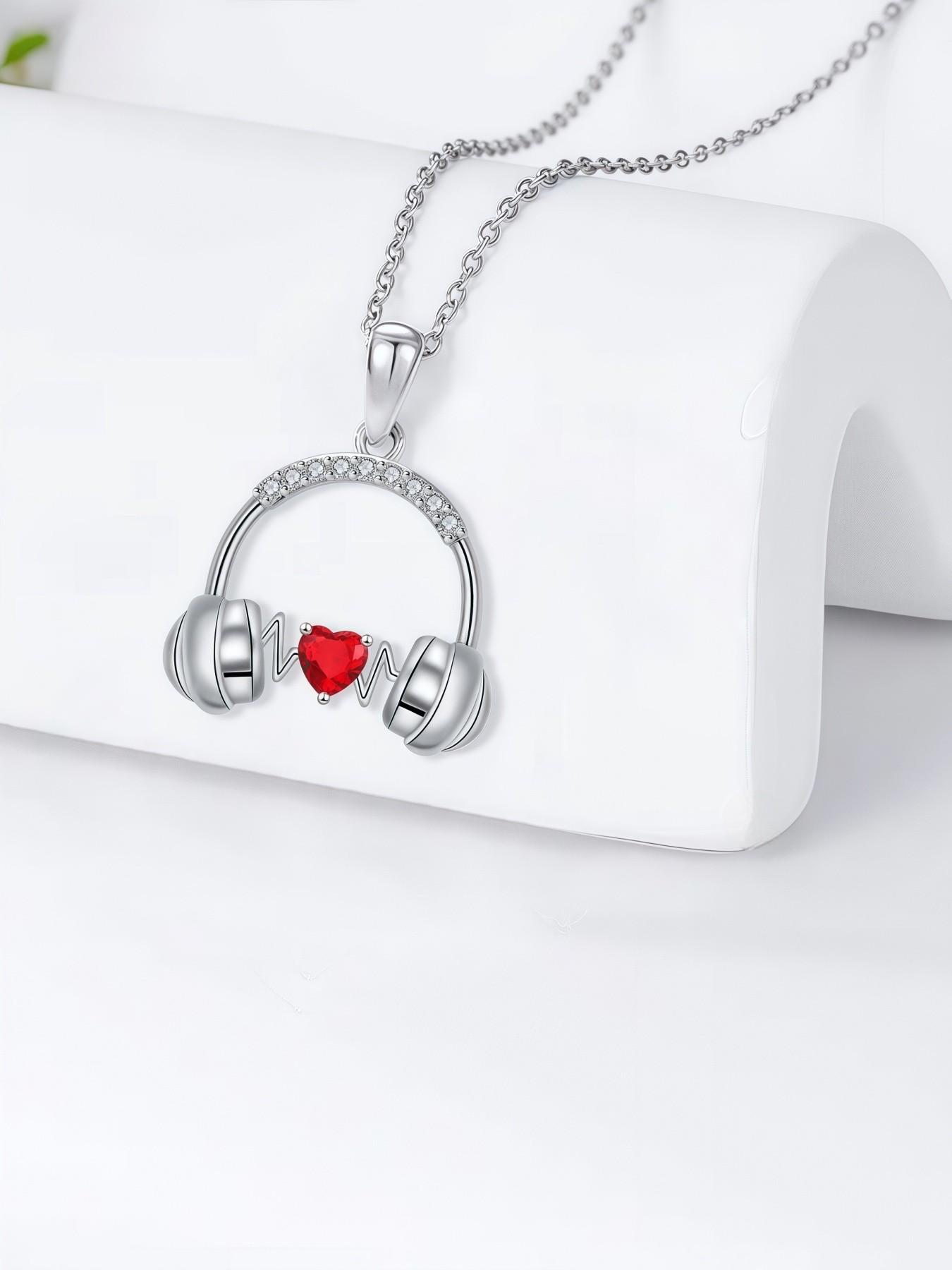 "Joyful Heart & Melodic Ear" Unique New Headset-shaped Ruby Necklace with Creative Magic Bear Gift Box, an ideal mysterious gift for various festivals, dates, wives and Valentine's Day.