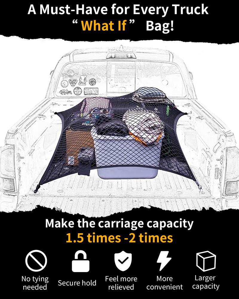 Highly Elastic Cargo Net, Simple Truck Bed Cargo Mesh Organizer, Ideal for ATV, SUV, UTV, Truck and Boat Use Furniture Camping Gear Compact Storage Stretchable