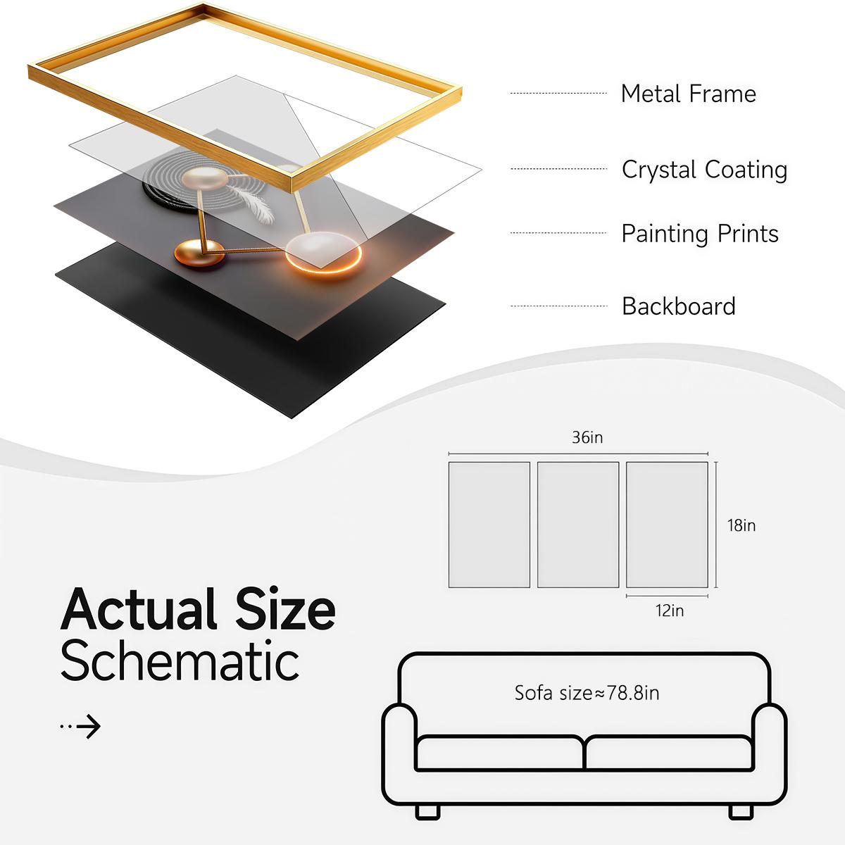 3 Counts Aluminum Alloy Framed Painting, Modern Geometric Feather Art Pictures, Home Decoration For Living Room, Bedroom, Office, Restaurant, Hallway Wall Decor, Odorless Print Artwork, Luxury Perfect Gift For Friends And Family