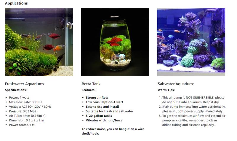 hygger Mini Aquarium Air Pump Kit Small Fish Tank Air Pump 1W for 5-20 Gallon Fish Bowl with Air Tube Air Bubbler Stone Check Valve Aquarium bubble tube