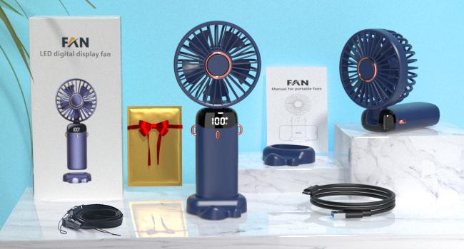 USB Rechargeable Handheld Portable Fan with Phone Holder for iPhone Android Mobile Phone, Cooling Fan with Digital Display, Portable Mini Fan, 90° Ajustable Handheld Fan for Outdoor Sports