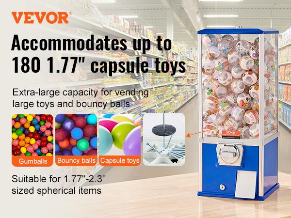 VEVOR Gumball Machine for Kids, 25 Height Home Vending Machine, PS Bouncy Balls Dispenser, Hold 230 Capsule Toys, Rectangle Bubble Gum Machine for Game Stores, Coin Operated Gumball Bank, Blue VEVOR Gumball Machine for Kids, 25 Height Home Vending Machine, PS Bouncy Balls Dispenser, Hold 230 Capsule Toys, Rectangle Bubble Gum Machine for Game Stores, Coin Operated Gumball Bank, Blue