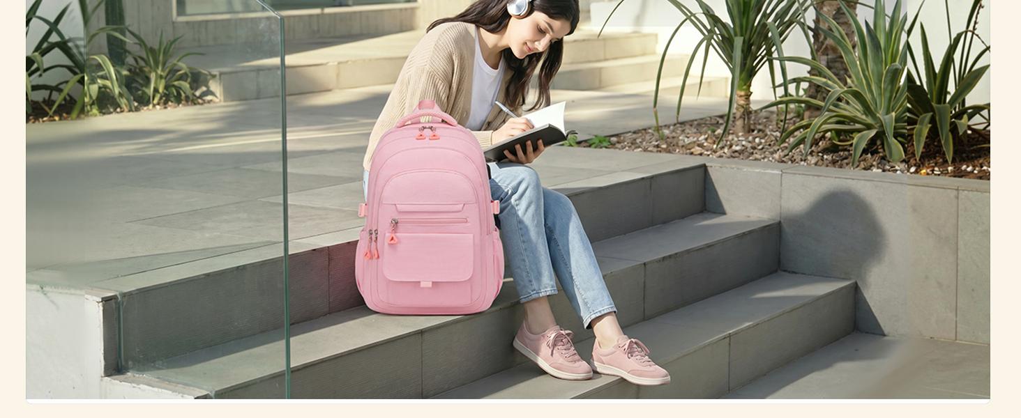 Large School Backpack for Girls, Teens Schoolbag Aesthetic High School Middle School Laptop Backpack College Student Women Bookbag, Beige
