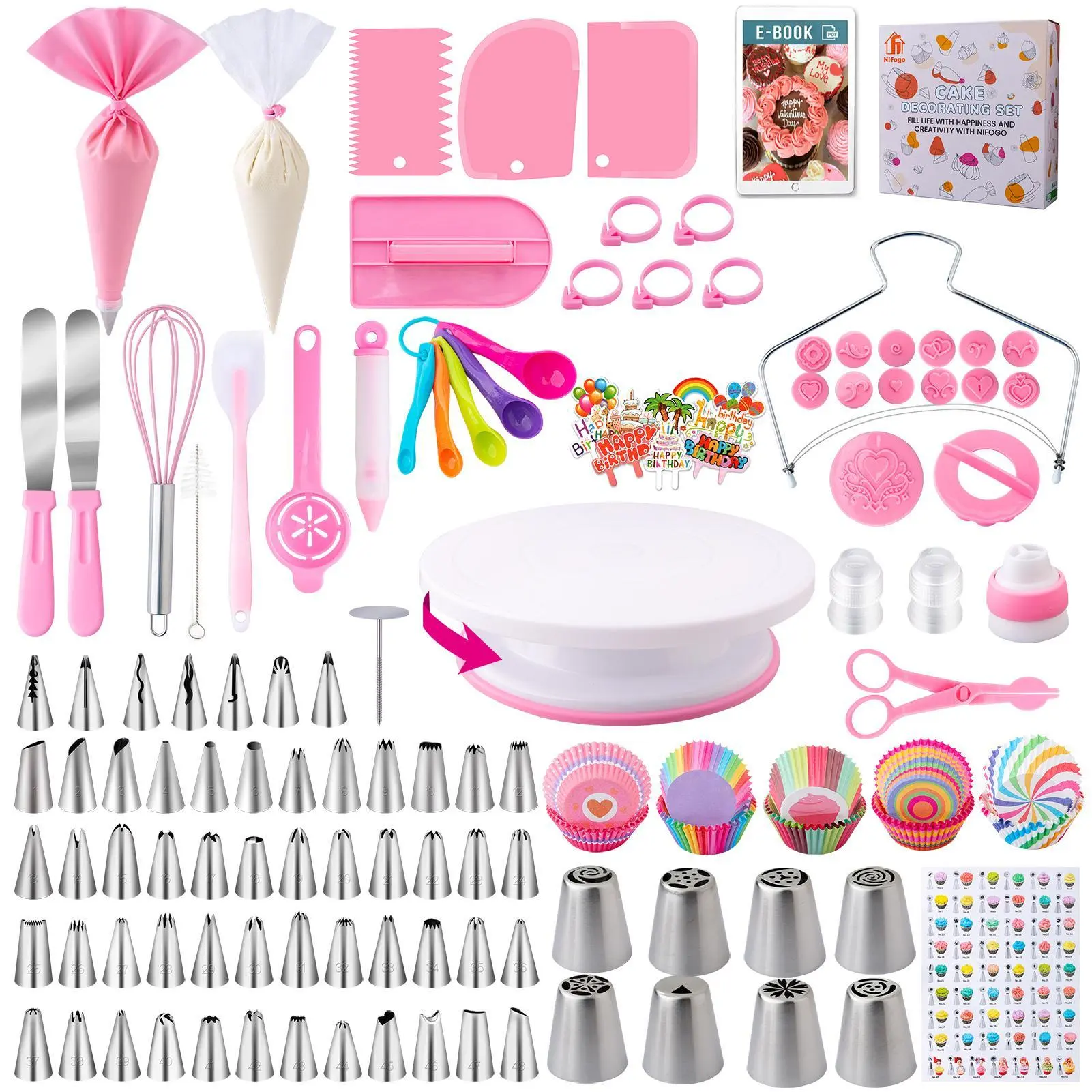 356-Piece Professional Cake Decorating Set for Cake Making - Practical, Colorful Pastry Kit with Turntable, Pastry Bag, Beginner Bakeware Tools, Fondant Smoothers, 3 Color Options, Sets