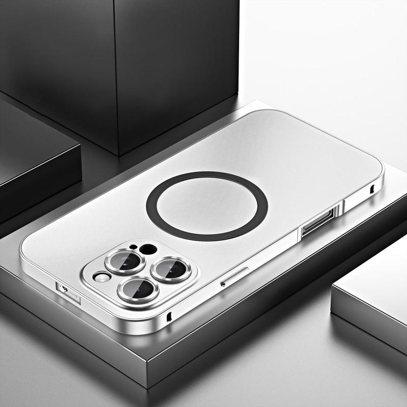 Metal frame with magnetic Magsafe snap design, made of alloy aluminum, specially designed for Apple/iPhone 17/16/15/14/13/12 Pro Max Plus, with shockproof function. Ultra-thin phone case, fully covers lens protection, compatible with wireless charging, an
