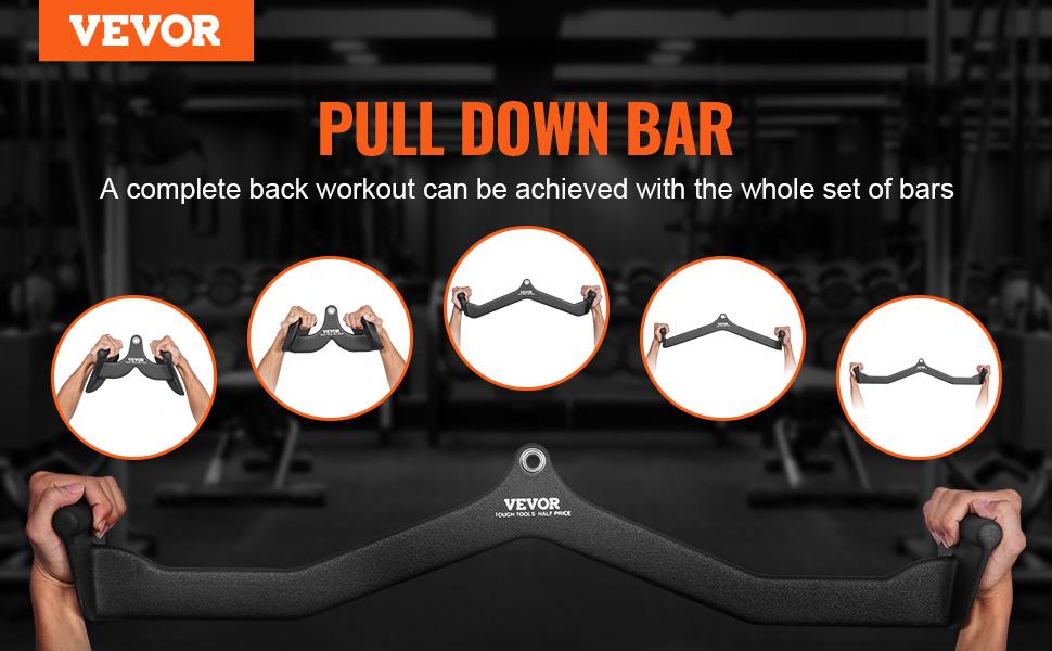 fathersdaygift VEVOR LAT Pulldown Attachments, Cable Machine Rowing T-bar V-bar 5 Set, Tricep Pull Down Bar, Back Strength Training Rubber Coated Handle Grip, Bicep Curl Tricep Lat Pulldown Bar for Home Gym Fitness