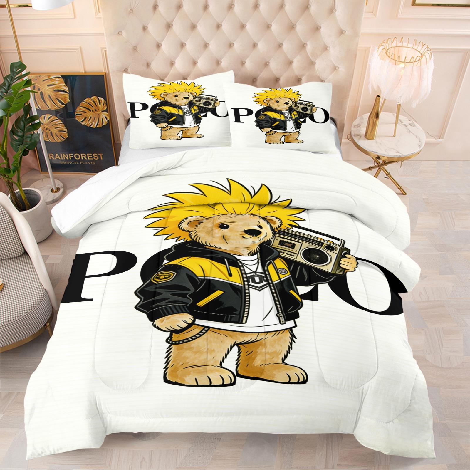 Bamboo Print Pattern Bedding Set, Includes 1 Quilt and 1 or 2 Pillowcases Without Pillow Inserts, Soft Bedroom Decor for Kids or Adults, Perfect Gift