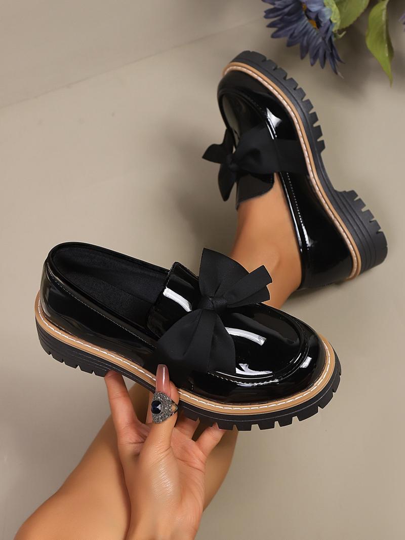 Women's New Fashion Low Heel Flat Shoes, Mary Jane Bow Leatherette Pumps, Comfortable Lightweight Mid-Heel Walking Shoes, Valentine's Gift