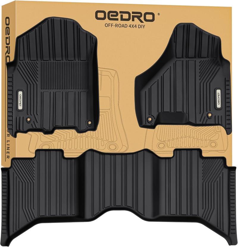 OEDRO Upgraded Floor Mats Fit for 2013-2018 Dodge Ram 1500/2500/3500 Crew Cab/2019-2024 Ram 1500 Classic Crew Cab, TPE All-Weather, 1st and 2nd Row: Full Set Liners, Black cargo liner all  weather  floor  mats cargo mat fit