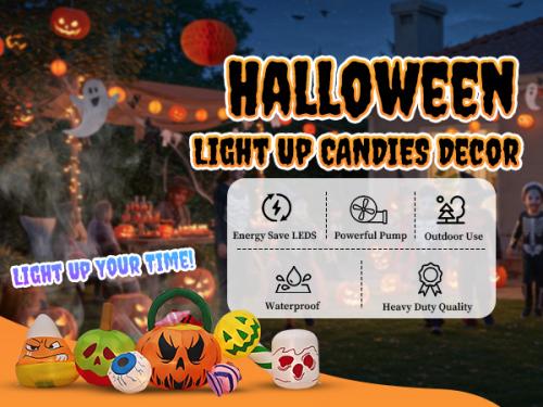 Outvita 8FT Long Halloween Inflatables Pumpkins Eyeball Candy Outdoor Decorations, Blow Up Yard Decoration with Built-in LEDs Lighted for Lawn Garden Outside Indoor Decor