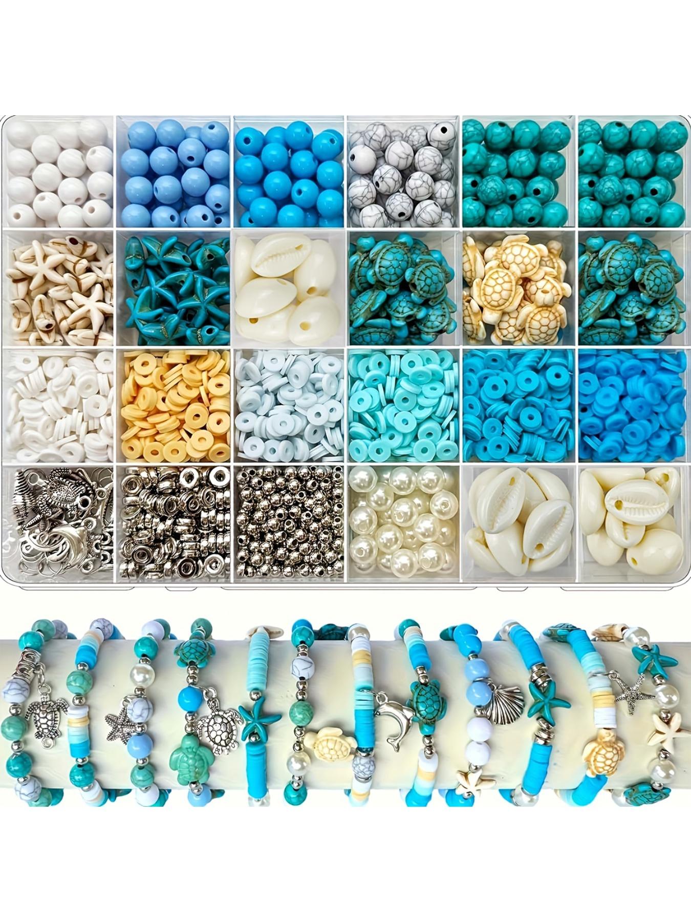 1860pcs Ocean Bead Craft Kit, Sea Turtle Starfish Design, Ideal for Bracelets, Jewelry, Keychains, Summer DIY Crafts