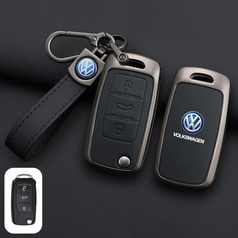 Zine Alloy Leather Car Key Case Shell Cover Bag Holder Keychain For VW Volkswagen Polo Tiguan Passat Golf Jetta Lavida Auto Key Protection Accessories Car Key Protector