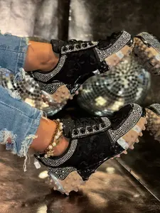 Lace Thick Sole Casual Shoes, Girl Style Bow Tie Strap Shoes, Breathable Mesh Height-Boosting Daily Wear Shoes Trainers, Sneaker