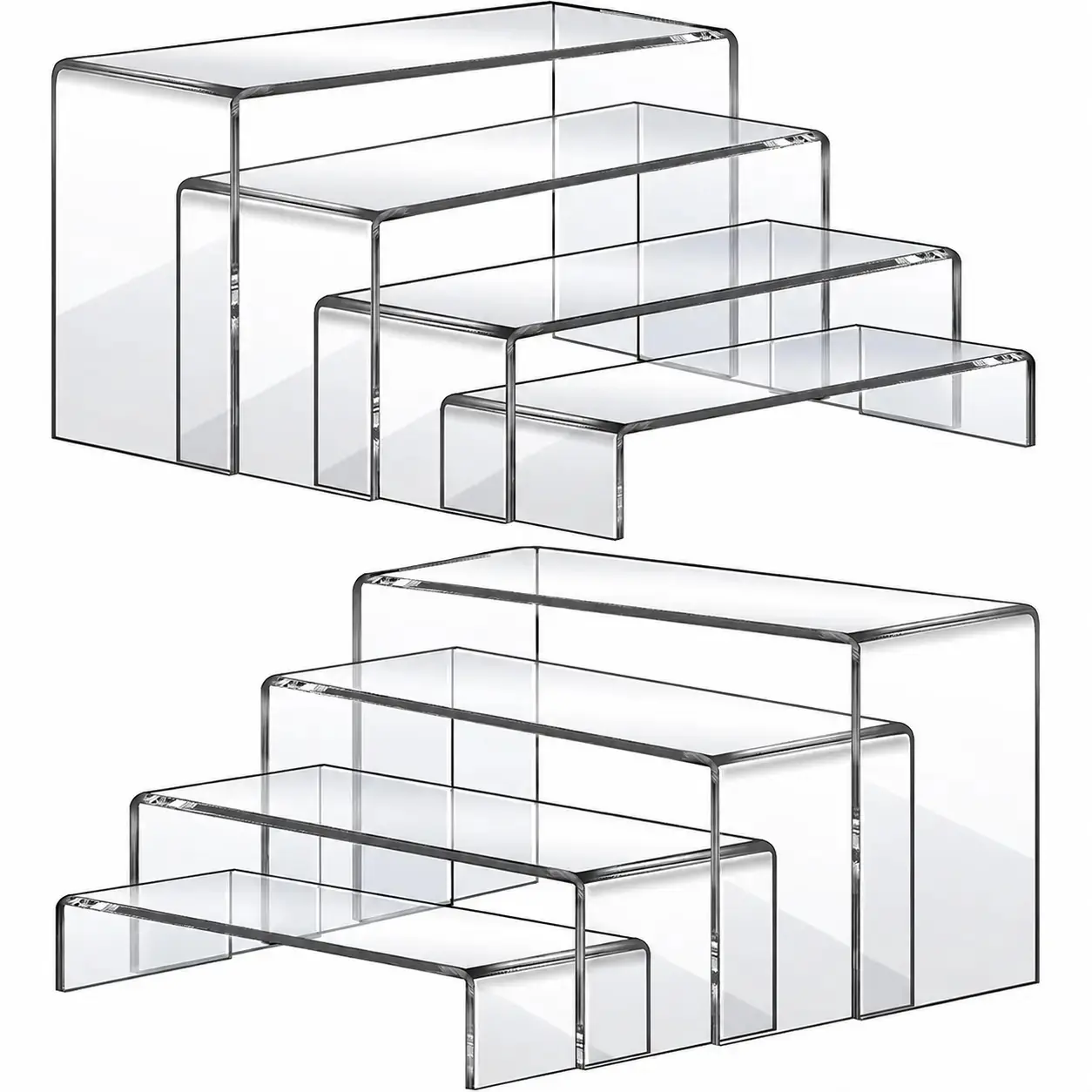 8-Pieces Acrylic Display Risers - Easy Assembly Stand for Collectibles, Party Favors, Cosmetics, Home Organization & Store Displays