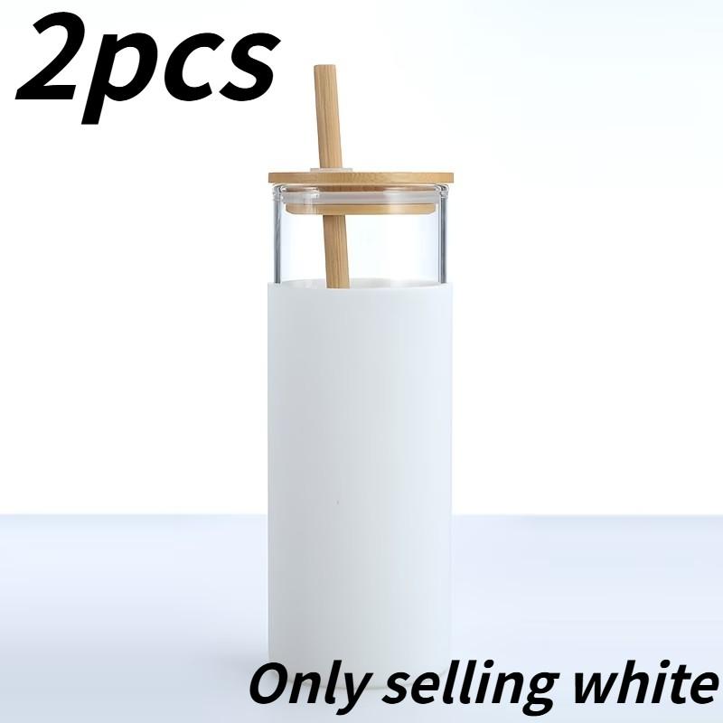 2pcs Bamboo Wood Straw Cup with Bamboo Lid Silicone Sleeve, Insulated Glass Cup, Simple High-Temperature Resistant Water Cup