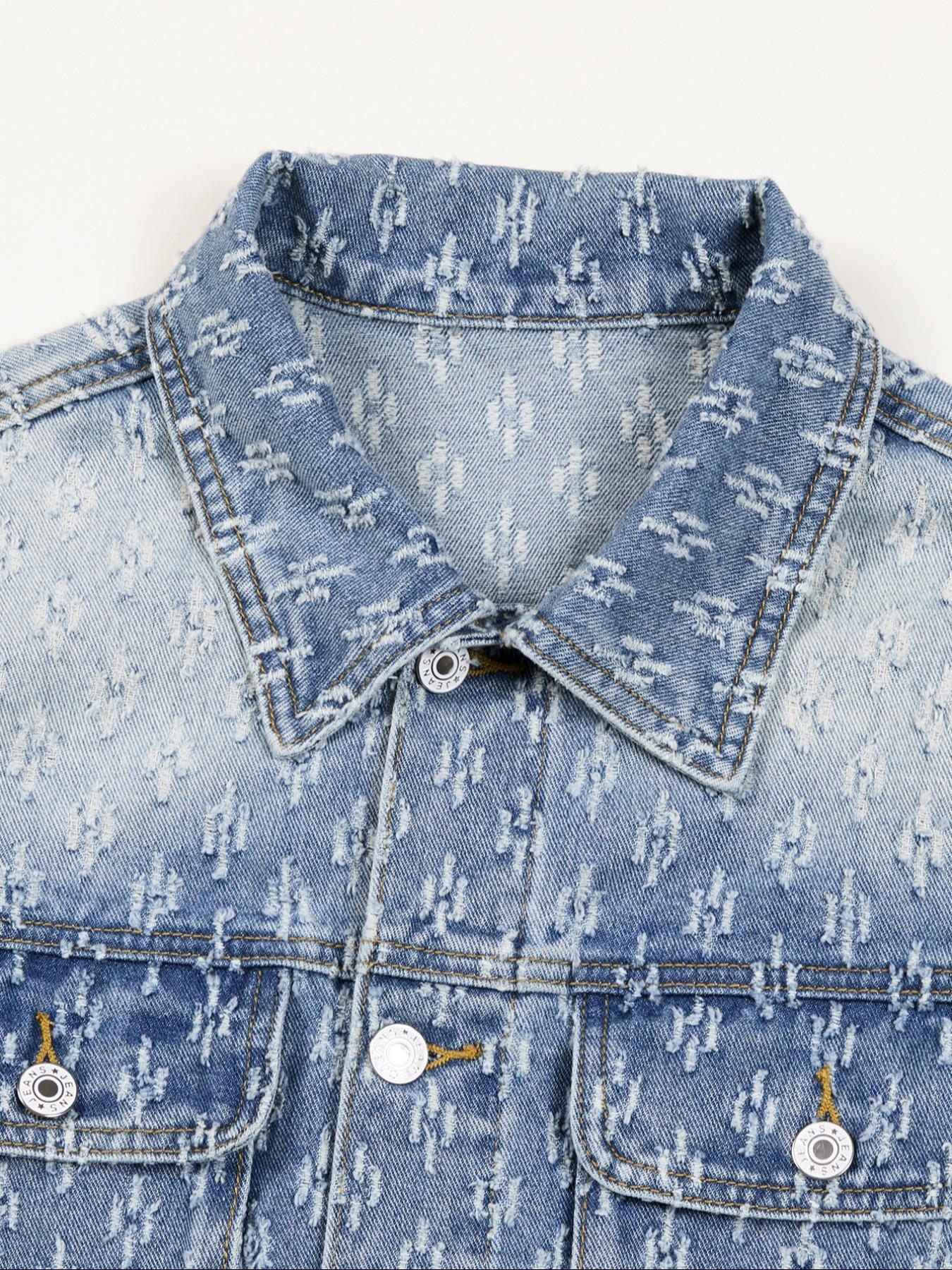 Men's Fashion Casual Washed Light Color Single Button Long Sleeve Collared Denim Jacket, Trendy Street Style Ripped Jean Coat for Outdoor Wear Gift