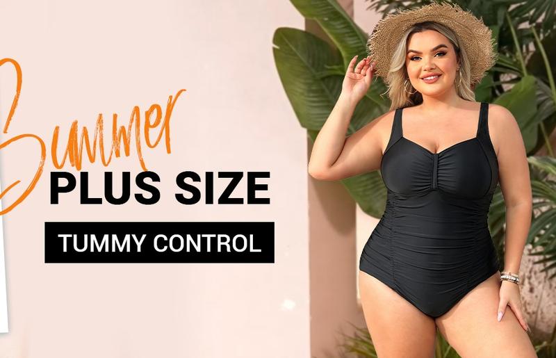 Daci Women Plus Size One Piece Swimsuits Tummy Control Vintage Ruched Bathing Suits Retro Swimwear