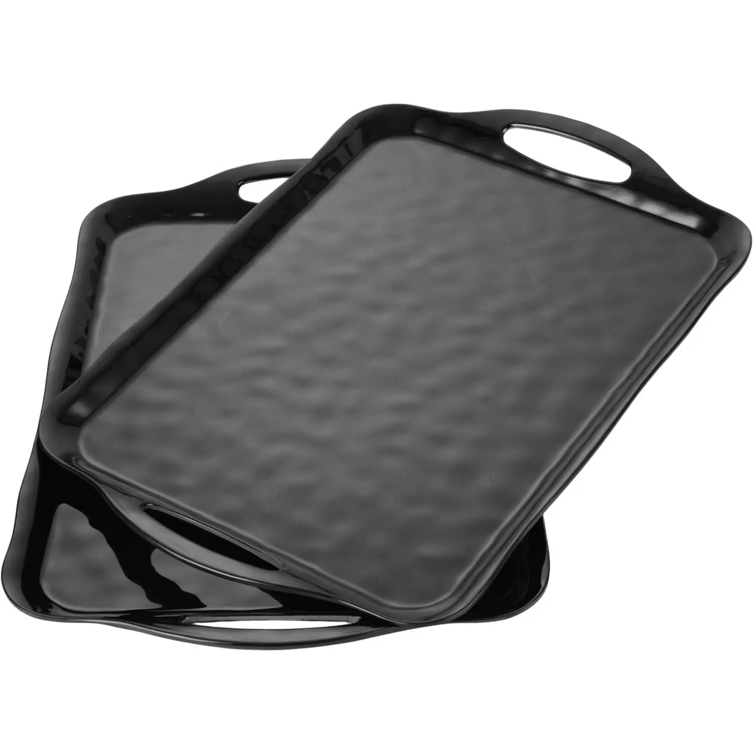 2 Pack 17" x 12" Large Rectangular Melamine Serving Trays with Handles, Set of 2 Serving Platters for Food Turkey Party (Black)