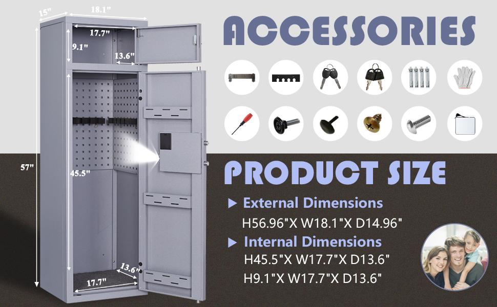 KAER 8-12 Gun Safe, Multi-Function Gun Safe for Rifles and Pistols, Gun Cabinet, Large Gun Safe for Home Rifles and Shotguns, Rifle Safe, Electronic Gun Cabinet with Removable Shelf and Rifle Rack